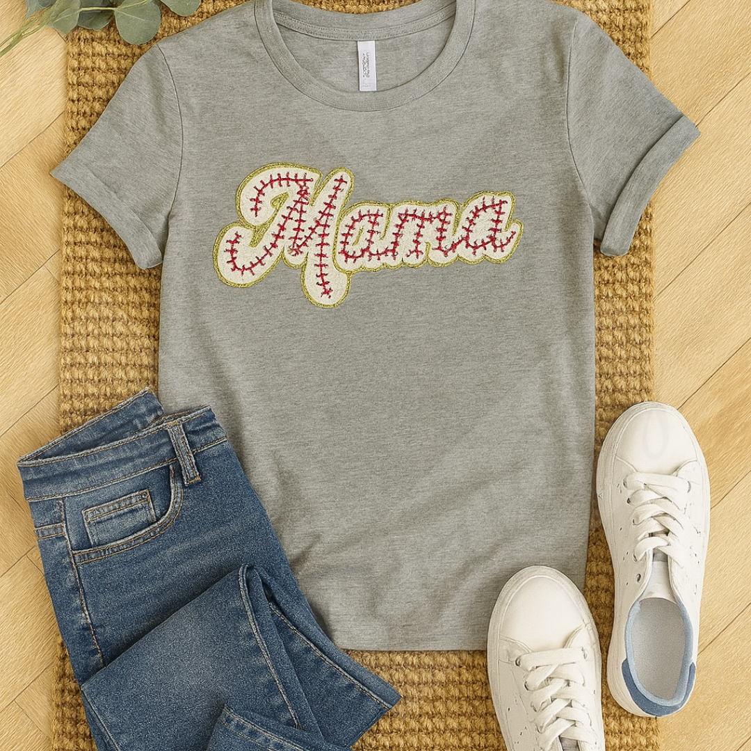 MAMA-T-Shirt mit Baseball Patch und Gold Glitzerkante - Adi-Alex-Legacy