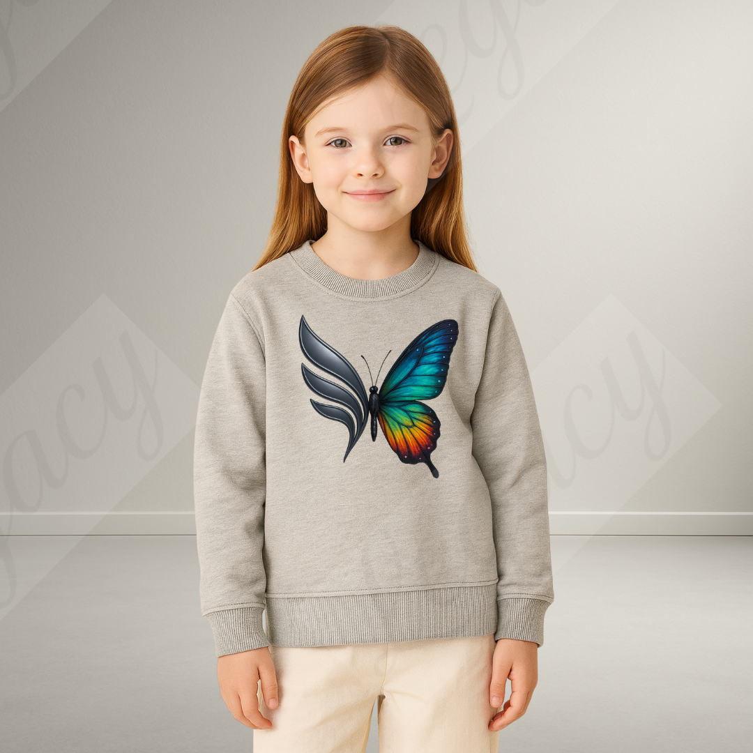 Set Kinder Sweatshirt Grau+T-Butterfly Legacy-Kinder Sweatshirt-Hochwertiger DTF Print/Weiche Baumwolle - Adi-Alex-Legacy