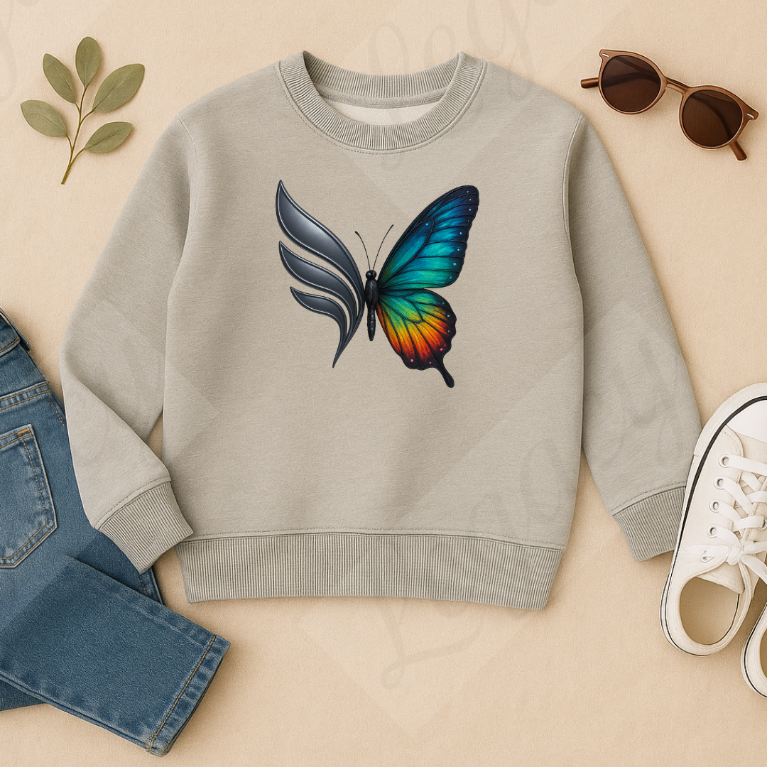 Set Kinder Sweatshirt Grau+T-Butterfly Legacy-Kinder Sweatshirt-Hochwertiger DTF Print/Weiche Baumwolle - Adi-Alex-Legacy