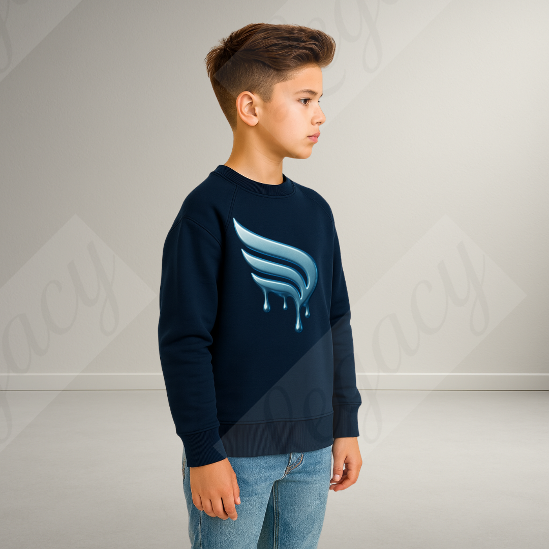 Set Kinder Sweatshirt Dunkel Blau, Weiß+T-Shirt Melt Legacy--Hochwertiger DTF Print/Weiche Baumwolle - Adi-Alex-Legacy