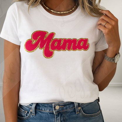 Mama-T-Shirt mit Rosa Frottee Patch und Gold Glitzerkante - Adi-Alex-Legacy
