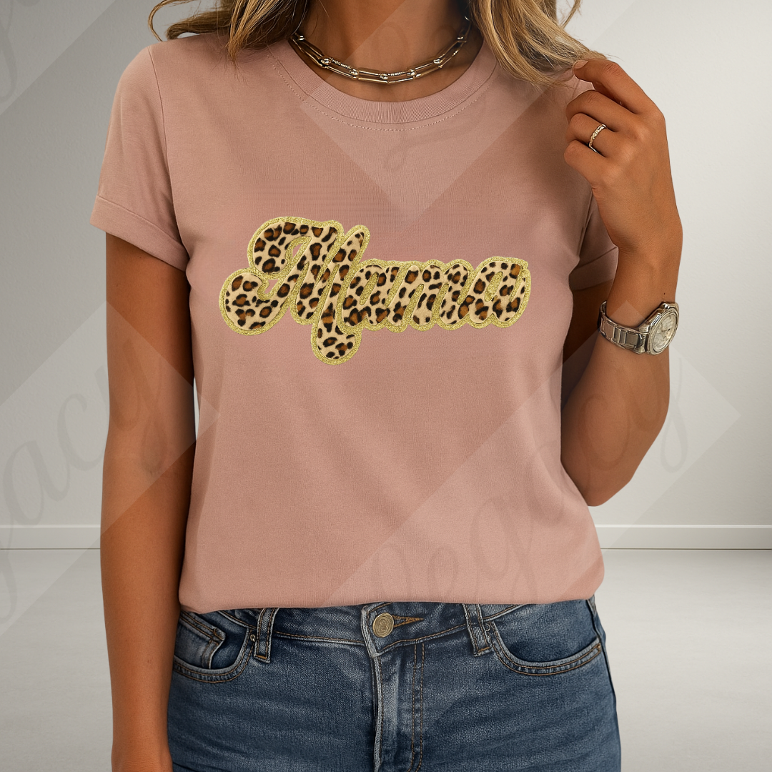 MAMA-T-Shirt mit Frottee Patch im Leo Design und Gold Glitzerkante - Adi-Alex-Legacy