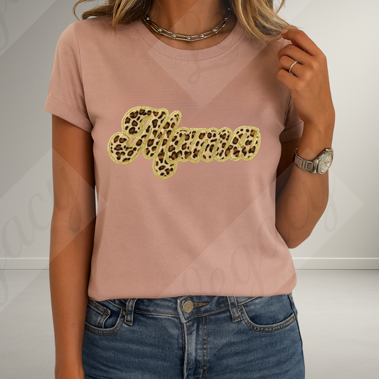 MAMA-T-Shirt mit Frottee Patch im Leo Design und Gold Glitzerkante - Adi-Alex-Legacy