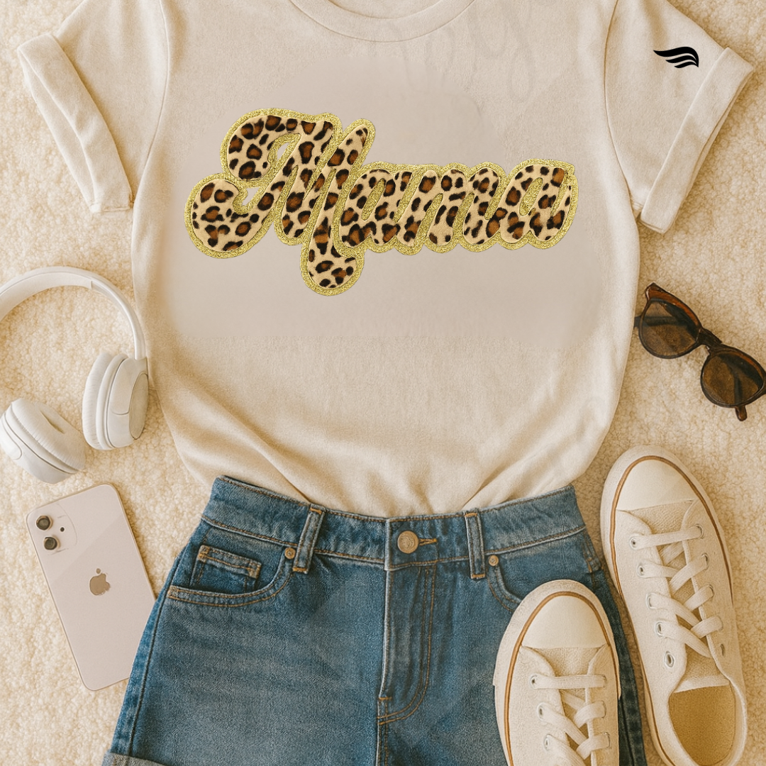 MAMA-T-Shirt mit Frottee Patch im Leo Design und Gold Glitzerkante - Adi-Alex-Legacy