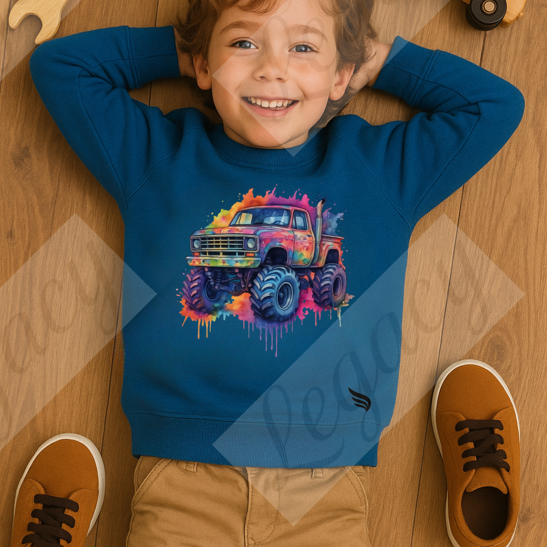 Monster Truck-Kinder Sweatshirt-Hochwertiger DTF Print - Adi-Alex-Legacy