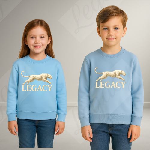 Creme Panther Hell Blau -Kinder Sweatshirt-Hochwertiger DTF Print/Weiche Baumwolle - Adi-Alex-Legacy