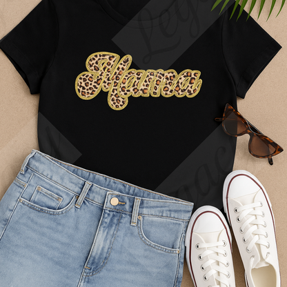 MAMA-T-Shirt mit Leopard Patch und Gold Glitter effekt - Adi-Alex-Legacy