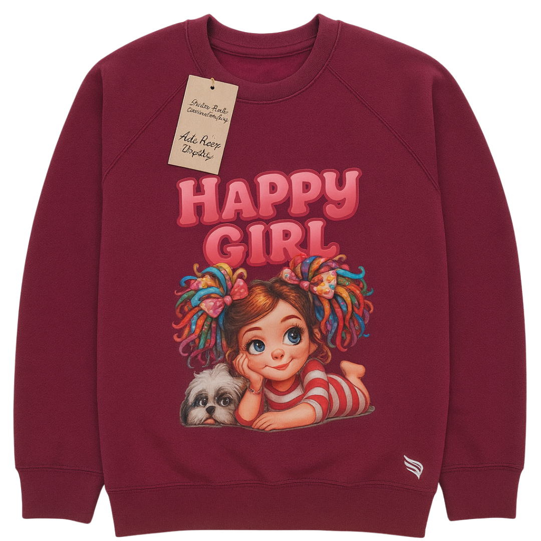 Happy Girl-Kinder Sweatshirt-Hochwertiger DTF Print/Weiche Baumwolle - Adi-Alex-Legacy
