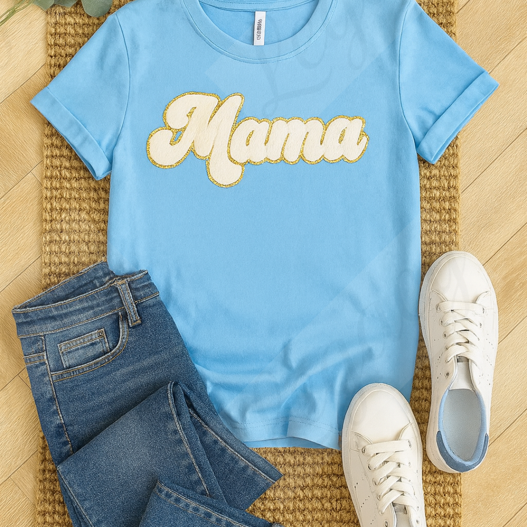 Mama-T-Shirt mit weißem Frottee Patch und Gold Glitzerkante - Adi-Alex-Legacy