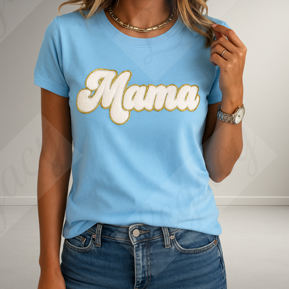 Mama-T-Shirt mit weißem Frottee Patch und Gold Glitzerkante - Adi-Alex-Legacy