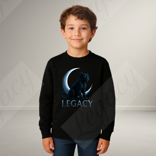 Moon Panther Schwarz -Kinder Sweatshirt-Hochwertiger DTF Print/Weiche Baumwolle 134-161 - Adi-Alex-Legacy