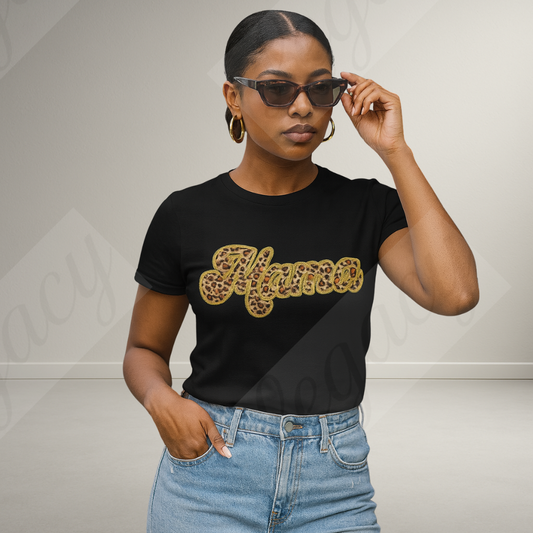 MAMA-T-Shirt mit Leopard Patch und Gold Glitter effekt - Adi-Alex-Legacy