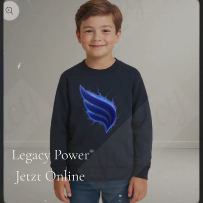 Legacy „Power Wing“ Kids Sweatshirt – Dunkelblau, Neon-Blau Print