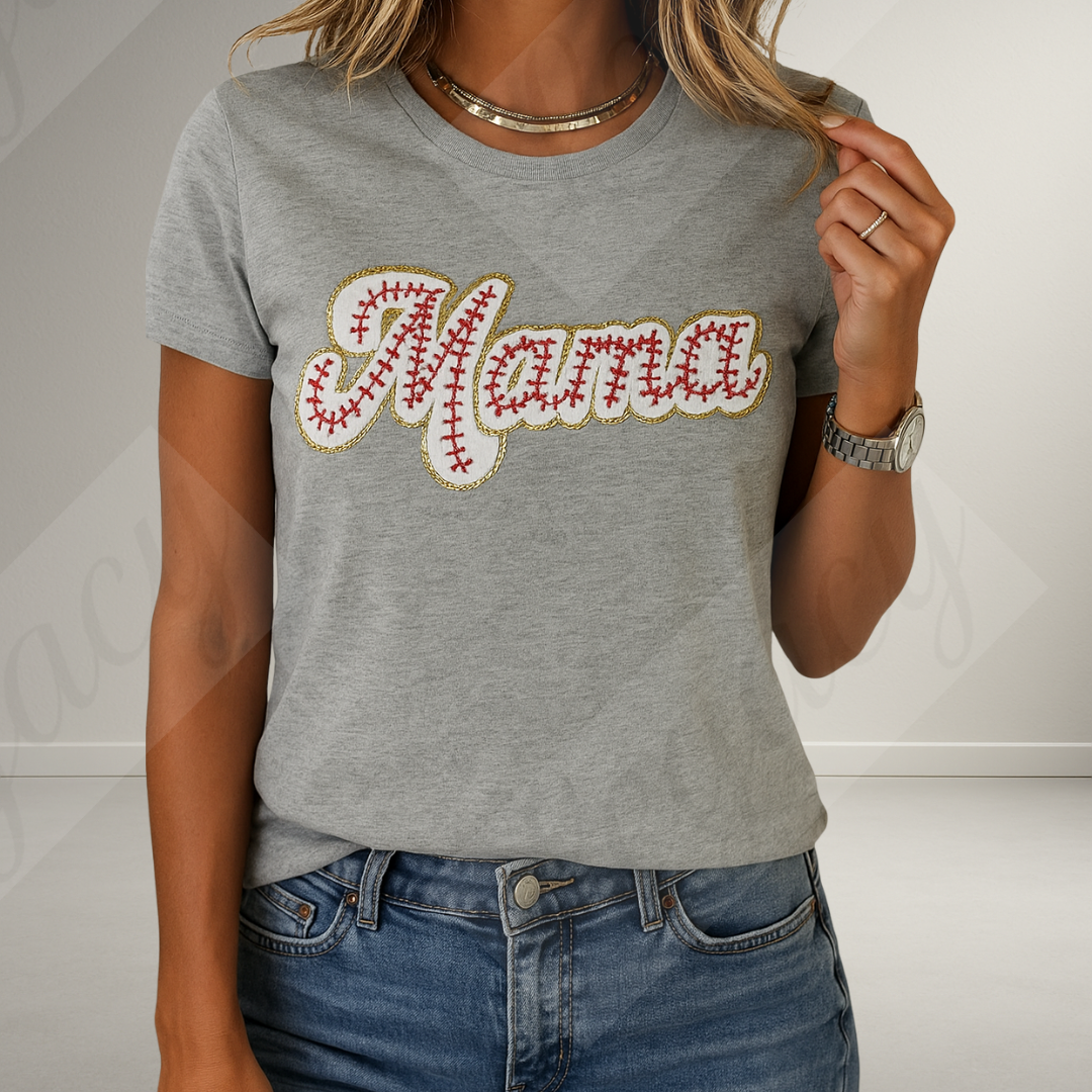 MAMA-T-Shirt mit Baseball Patch und Gold Glitzerkante - Adi-Alex-Legacy