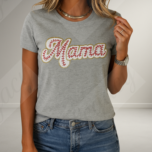 MAMA-T-Shirt mit Baseball Patch und Gold Glitzerkante - Adi-Alex-Legacy